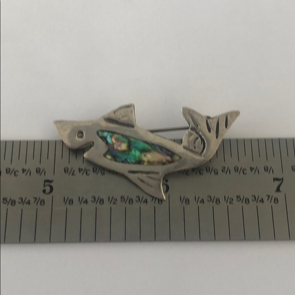 Sterling Silver Abalone Shark Pin Mexico Taxco - Picture 4 of 7